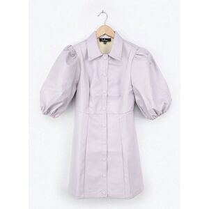 Lavender Vegan Leather Puff Sleeve‎ Button-Up Dress/Jacket